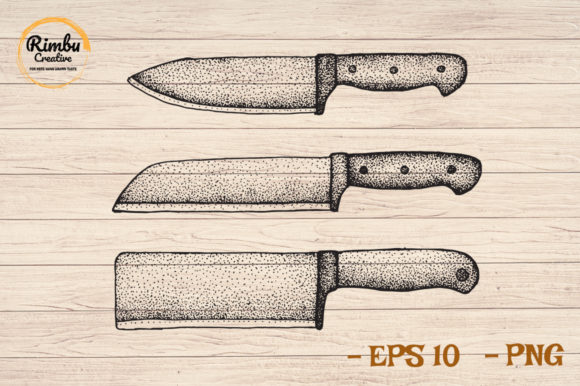 Kitchen Knife Hand Drawn Illustration in Vintage Style